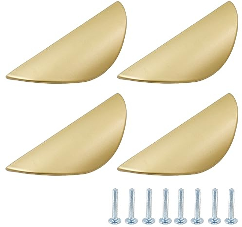 Unlorspy 4 tiradores de media luna de 85 mm de longitud total de aleación de zinc semicírculo con tornillos para armario de cocina, dormitorio y armarios (dorado, centro de agujeros de 32 mm)