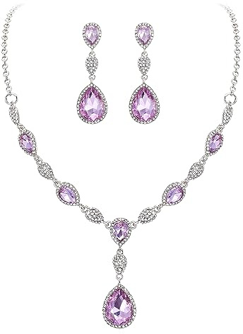 Clearine Damsmycken set bröllop kristall oval kluster halsband plastron örhängen hängande, Kristalllegerat stål, Kubisk zirkonia
