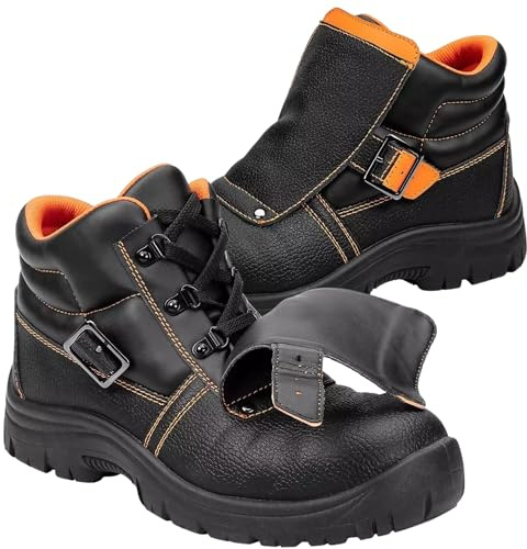 NEO TOOLS Chaussures de Sécurité Hommes Antidérapantes Cuir Bottes de Sécurité Chaussures de Travail Respirantes Légères Bottes de Travail Chaussures de Sécurité Soudeur Chaussures de Soudeur - Taille