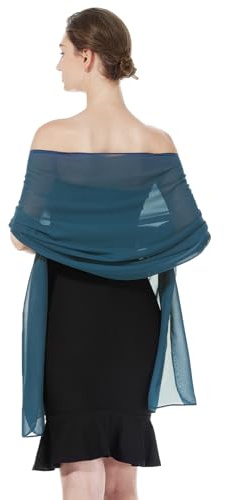 BEAUTELICATE Chiffon Shawl and Wraps Lightweight Scarfs Stole Silk Feeling Sheer Cover Up For Women Summer Wedding Bridesmaids Evening(Widen - Ink Blue)
