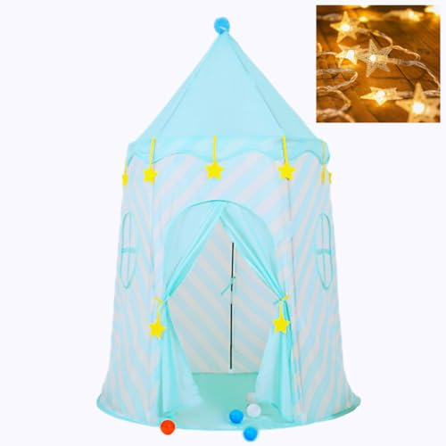 Floving Carpa de Juegos para niños, Carpa de Juegos para niños, Tienda de campaña para niños, Tipi para niños para Interior/Exterior, Carpa de Juegos, con luz de Estrellas (Rayas Azul)