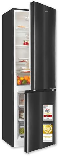 Exquisit Kühlgefrierkombi KGC5320 Schwarz Inoxlook | 315 l, Kühlschrank mit Gefrierfach, Freistehend, LED, 40 dB, Energieklasse C, Türanschlag wechselbar