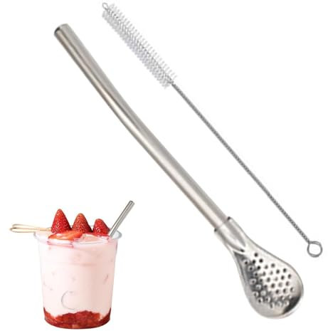 Cucchiaio di cannuccia, agitatore in acciaio inox, filtro per bevande, portatile di sicurezza per tè a foglie sfuse zuppa, cucchiaio di paglia con filtro, cucchiai di paglia per caffè rimovibile