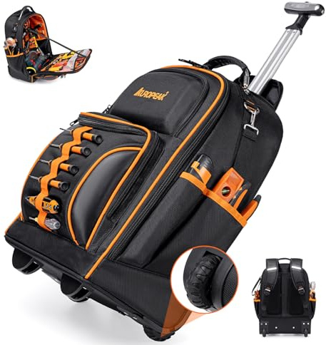 AUROPEAK Rolling Tool Backpack, 63 Pocket Heavy Duty Tool Bag with Wheels
