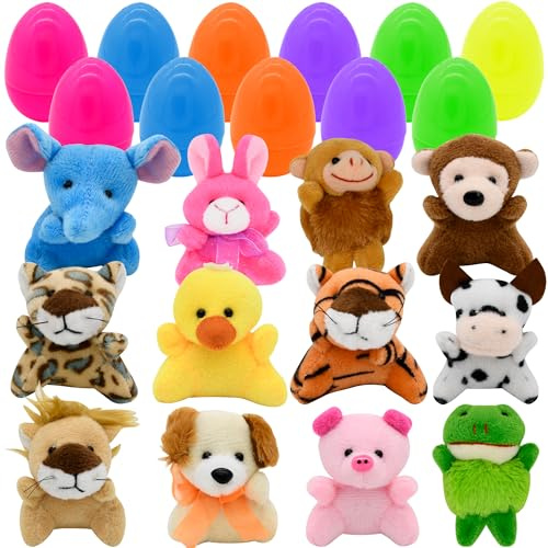 Edmirfun Uova di Pasqua con giocattolo,12 pcs Marionette da Dito,Burattini con Le Mani Set Burattini Animali Giocattoli Bambole sveglie,Ideali per Bambini,scuole,Ricreazione,Festa di Compleanno,Pasqua