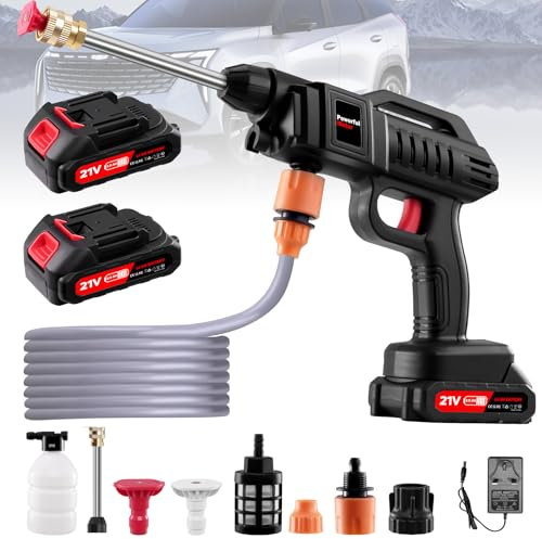 Nettoyeur haute pression sans fil, 21 V, 60 bars, mobile, avec 2 batteries, buse 3 en 1, tuyau de 5 m, pour voiture, terrasse, fenêtre, pelouse