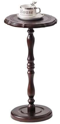 HuiDao 100% Solid Wood Round Side Table, Small Drink Table for Small Spaces, Modern End Table Accent Nightstand for Bedroom, Living Room, Corners and Office, Brown