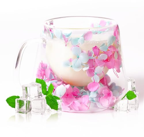 RUIOMII 200 ml Floral Fusion dubbelväggiga glaskoppar, dubbelväggiga glas med blommor, lämpliga för vänner, flickvänner, mödrar och andra kvinnliga gåvor.