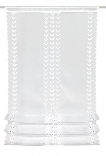 Sehlbach Paroi Japonaise Voile avec Nervures, Blanc 60 x 120 cm Bistro, Réglable en Hauteur, Intemporel, Romantique, Translucide, Oeko-Tex Certifié, Fixation Simple