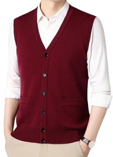 Rivccku Cardigan pour Homme Gilet Cachemire 100% Pulls avec col en V et Boutons avec Poches