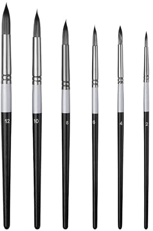 DOETYD 6 Pcs round pointed tip paint brushes art set, versatile artists paint brushes for acrylic, oil, watercolour, durable nylon hair water brush for beginners and professionals (Black)