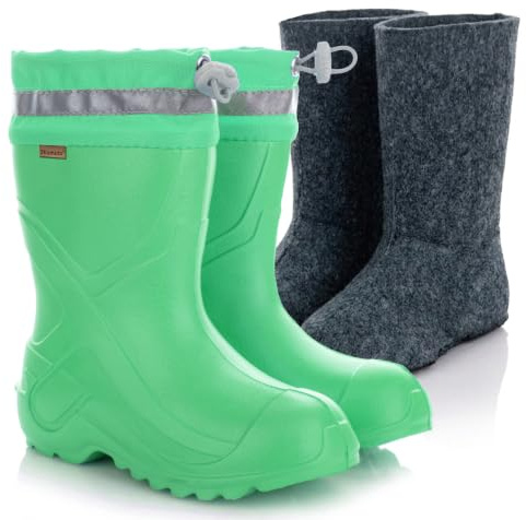 3Kamido GoCamp Stivali di gomma per bambini - leggeri realizzati in materiale EVA, con fodera in feltro calda e rimovibile, con colletto con coulisse, con nastro riflettente 3M, per bambini e bambine
