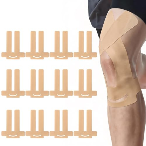 12 förpackning Kinesiologitejp, Förklippta Knäbandage, Andas och Vattentät, Låg allergi och elasticitet, Smärtlindring och Muskelstöd, Perfekt för Idrott, Fitness, Dans (Hudfärgade)