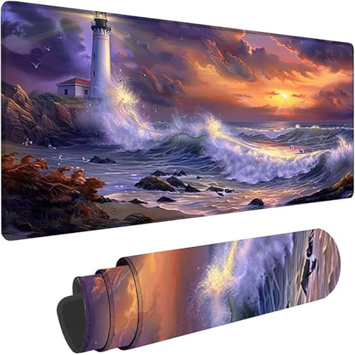 Musmatta XXL 1200 x 600 x 3 mm, grå musmatta pannlampa skrivbordsmatta med sydda kanter design, halkfri gummibas spelmusmatta för tangentbord och mus, spel kontor w-2412