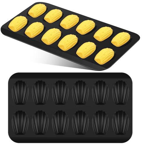 JUNFEIFLUX Pack de 2 Moules à Madeleines, Revêtement Antiadhésif Moule Madeleine, 12 Cavités Moule a Madeleine, Acier au Carbone Moule à Madeleine pour À la Maison Cuisine Boulangerie Restaurant