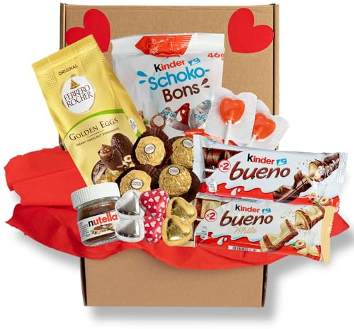Caja Regalo Pascia con Chocolates Kinder y huevos ferrero mini – Pack de chocolates para Mujer, Hombre o Pareja – Regalo Original con Bombones, Nutella y Detalles