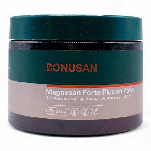 Bonusan Magnesan Forte Plus en Polvo 240g - Magnesio Bisglicinato con Vitamina B6, Taurina y Glicina - Ayuda a Reducir el Cansancio y la Fatiga de Forma General - Sabor Limón