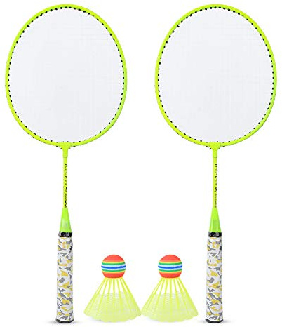 Racchetta da badminton per bambini, set di racchette da badminton sportivo con 2 palline Racchetta da tennis per bambini per giochi di sport all'aria aperta Bambini Ragazzi (Giallo fluorescente)