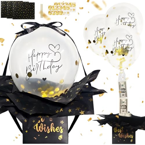 HuaMuDM Caja Regalo Cumpleaños Globo,Caja Sorpresa DIY para Regalos de Dinero Cumpleaños,Empaque para Regalar en Efectivo con Globos,Ocasiones Románticas,Cumpleaños,Navidad (A)