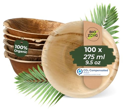 BIOZOYG 10x ciotola in foglia di palma 275 ml - Piatto da zuppa usa e getta, ciotola per insalata compostabile - Stoviglie da festa sostenibili