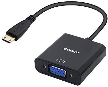 Benfei Mini HDMI auf VGA Adapter, vergoldeter Mini HDMI auf VGA Adapter (Stecker auf Buchse) für Ultrabooks, Notebooks, Tablets, Kameras und Camcorder, Schwarz