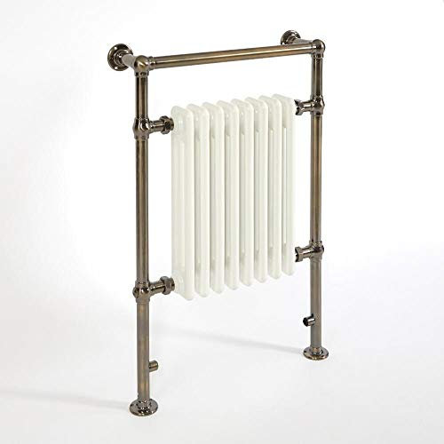 Milano Elizabeth - Traditional Brushed Brass and White Heated Towel Rail Radiator - 930mm x 620mm