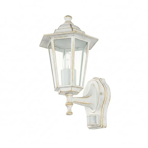 Utomhusvägglampa med rörelsesensor Glas Aluminium Vit-Guld IP44 Hus B:17 cm E27 Sensor Lanternin Nostalgisk utomhuslampa PARIS