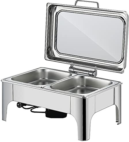 Calentador de Comida para Buffet, Calientaplatos de Buffet Acero Inoxidable, 9L 13L Calientaplatos Eléctrico para Buffet, Servidor de Buffet Chafing Dish con Tapa Transparente, Bandeja Extraíble