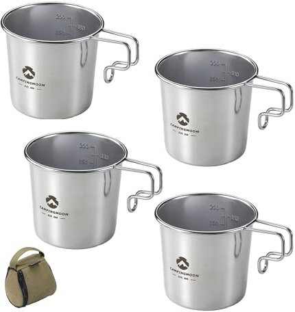 CAMPINGMOON 7oz Mug Cup Stackable 304 Stainless Steel Small Little Camping Beer 210ml S-190 (4pcs set/w bag)