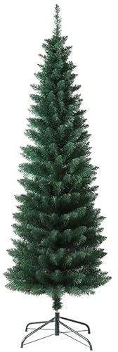 SOLAGUA Árbol de Navidad Slim Artificial Abeto Fino de Hoja Espumillón 150-210cm Arboles C/Soporte Metálico (Verde Oscuro, 180cm 347Tips)