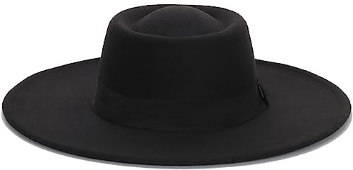 Black Felt Fedora for Women Men - Classic Wide Brim Boater Hat Flat Top Large-Derby-Cap Unisex