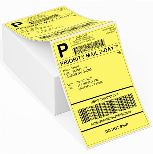 4''x 6'' Thermo Etiketten - Versandetiketten Kompatibel mit Phomemo, MUNBYN, JADENS, Rollo und Anderen 4x6 Versandetiketten Drucker, Stark Haftendes DHL Etiketten, 500 Etiketten (Gelb)