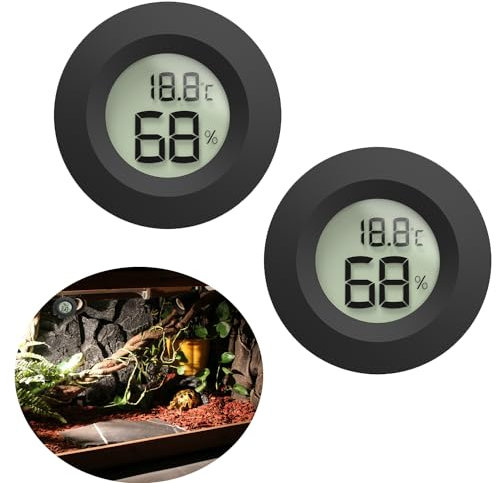 Reptile Tank Accessories, 2pcs Reptile Thermometer and Humidity Gauge, Bearded Dragon Tank Thermometer Humidity Gauge for Jumping Spider, Leopard Gecko, Hermit Crab, Gecko, Ball Python, Lizard.(Black)