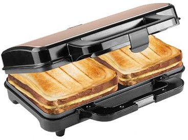 Bestron XL Sandwichmaker, Sandwich-Toaster für 2 Sandwiches in Muschelform, ideal für American Sandwich, inkl. automatischer Temperaturregelung & Bereitschaftsanzeige, Farbe: Schwarz,Kupfer