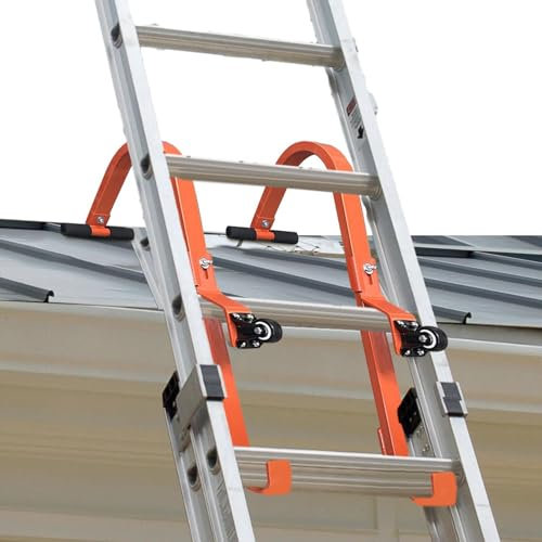 Roof Ladder Stabiliser, Ladder Roof Hook Kit, Steel Roof Ladder Hook with Wheels, Universals Ladder Accessories with Rubber Grips, Heavy Duty Ladder Attachment, 500 Lbs Load Capacity