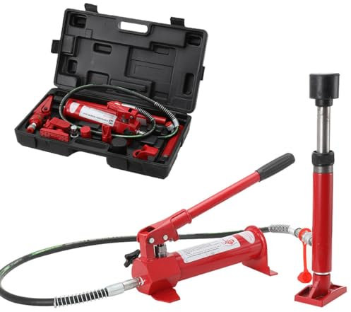 ECUTEE 4 TON Pompa Idraulica Manuale per Carrozzeria, Kit di Martinetto Idraulico Sollevatore Pompa per Riparazione Auto Carico con Custodia, Corsa da 125 mm