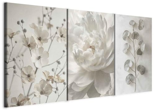 murando - Set De 3 Cuadros Collage Peonía blanca 120x60 cm 3 Piezas