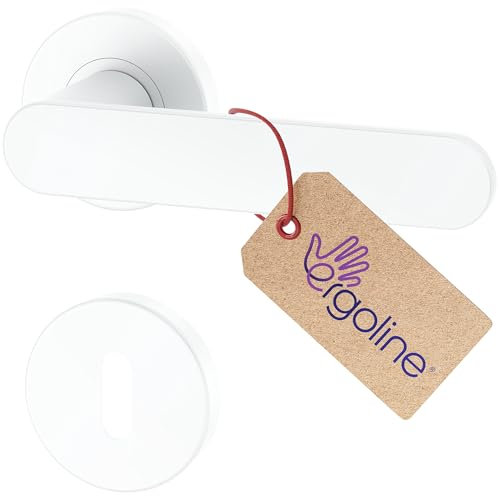 ERGO line PRIMA Poignée de porte d'intérieur, blanche, pour portes d'intérieur à clé, paire de poignées de porte sur rosaces rondes, blanche mate, garnitures de porte, poignée