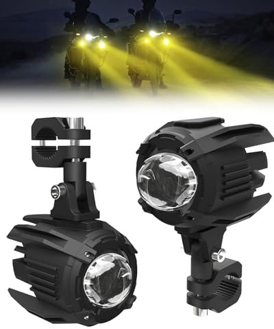 SUPAREE Faros LED Moto Antiniebla Luces Auxiliares para Motocicleta Faros Auxiliares de Moto Amarilla 3200K 9000LM 12V con Soporte Universel IP68 2Pcs