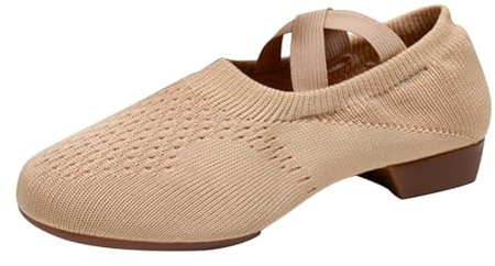 Zapatos de baile de práctica para mujer, zapatos de tacón bajo para mujer, zapatos de baile con puntera cerrada, suela dividida, tacones latinos, zapatos de ballet tejidos de malla, zapatos de ballet