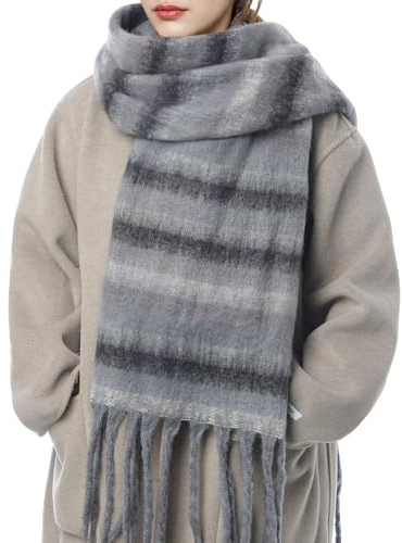 TOBEHIGHER Winter Scarf for Women - Women's Mohair Thick Oversized Tassel Blanket Large Womens Scarf Soft Warm Feel Grey