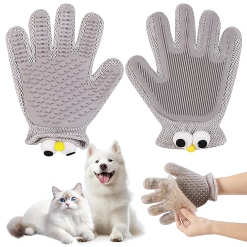 Pet Grooming Gloves Suitable for Long- And Short-Haired Dogs and Cats. Double-Sided, Two-in-One, Pet Hair Removal Gloves for Depilating and Massaging Cats and Dogs. Upgraded Five-Finger Design.