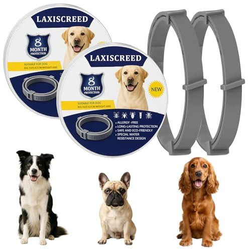 2 Pack Dog Collar to Prevent Infections, Safe Waterproof Adjustable Dog Collar with Natural Essential Oils, Comfortable Fit for Dogs over 7 Weeks, Up to 16 Months Protection