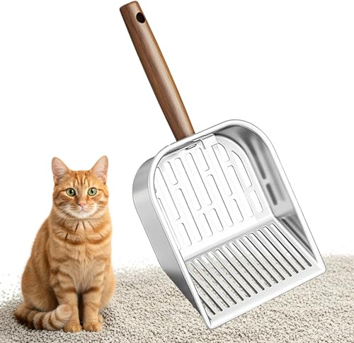 Hwtcjx Pelle à Litière pour Chat, Pelle Litiere Chat Métal avec Poignée en Bois, Cat Litter Scoop, Taille des Pores de 7mm 3mm, Nettoyage Facile pour Les Chatons