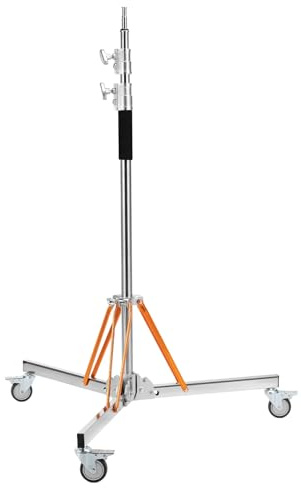 K&F CONCEPT 330CM Wirklich Edelstahl Lichtstativ mit Rollen, Heavy Duty Fotografie Galgenstativ mit 360°Drehen & Artieren Rollen,C-Stand für Studio Monolicht, Softbox, Last 30KG