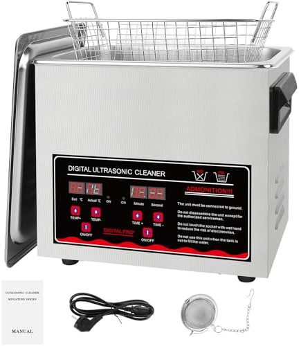 Digital Ultrasonic Cleaner Machine 3L 120W Professional Stainless Steel Ultrasonic Cleaner with 1-30 Minute Timer 0-80°C Heater 200W Power for Jewellery Metal Parts Glasses Makeup Sponge