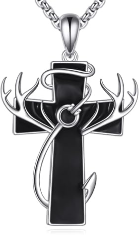 DAYLINLOVE kors halsband för män 925 sterlingsilver kors horn fiskkrok hänge jakt smycken gåvor 22 + 2