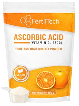 FertilTech Acide Ascorbique en Poudre 500 g (Vitamine C E300) – 600 Portions (20 Mois) – 100% Pur – Qualité Alimentaire – Antioxydant – Sans Additifs – Vegan – Sans OGM – Conditionné en France
