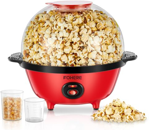 FOHERE 4,5L Macchina Popcorn, 700W Macchina per Pop Corn Include 2 Misurini per Chicchi di Mais, Zucchero e Olio, Agitazione Automatica Pop Corn Macchina per le Vacanze e le Serate al Cinema
