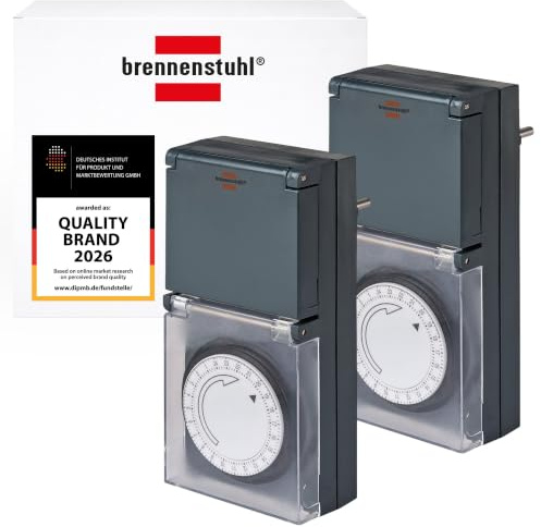 Brennenstuhl Juego de 2 Unidades Temporizador MZ 44 / Enchufe programable de Temporizador mecánico (Temporizador Diario, protección IP44 para Uso en Exteriores) Negro